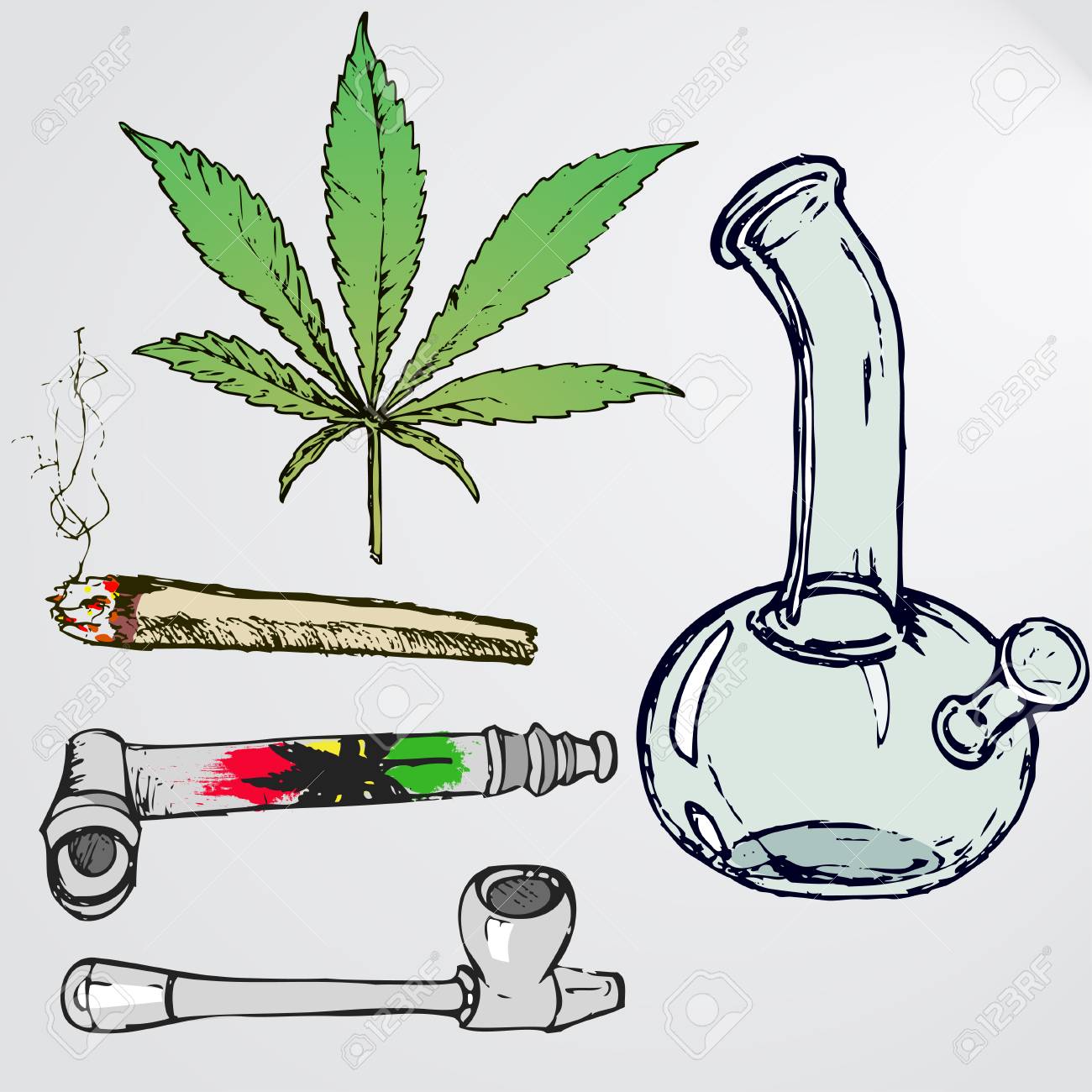 喫煙の雑草用のセットです カラフルな雑草の葉 ジョイント ポン マリファナのパイプ喫煙 のイラスト素材 ベクタ Image 喫煙の雑草用のセットです カラフルな雑草の葉 ジョイント ポン マリファナのパイプ喫煙 のイラスト素材 ベクタ Image