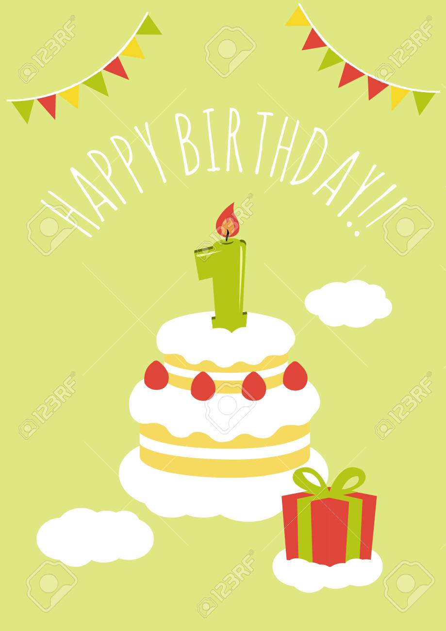 1歳の誕生日カード のイラスト素材 ベクタ Image