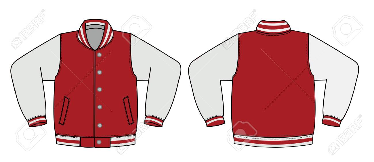 Illustration Of Varsity Jacket Red In Front And Back View