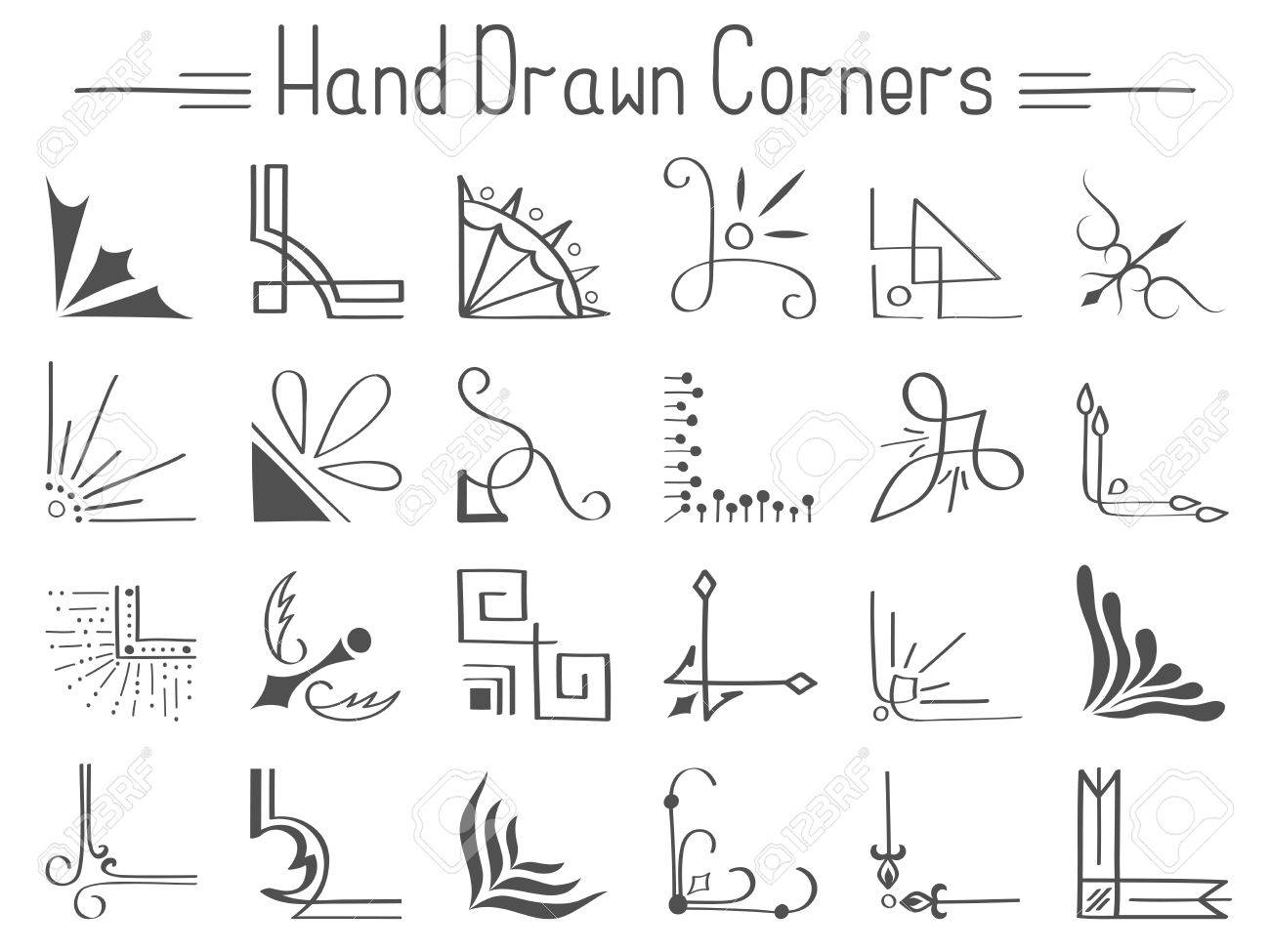 Set Of 24 Hand Drawn Corners And Design Vector Elements Royalty Free Cliparts Vectors And Stock Illustration Image 62981370