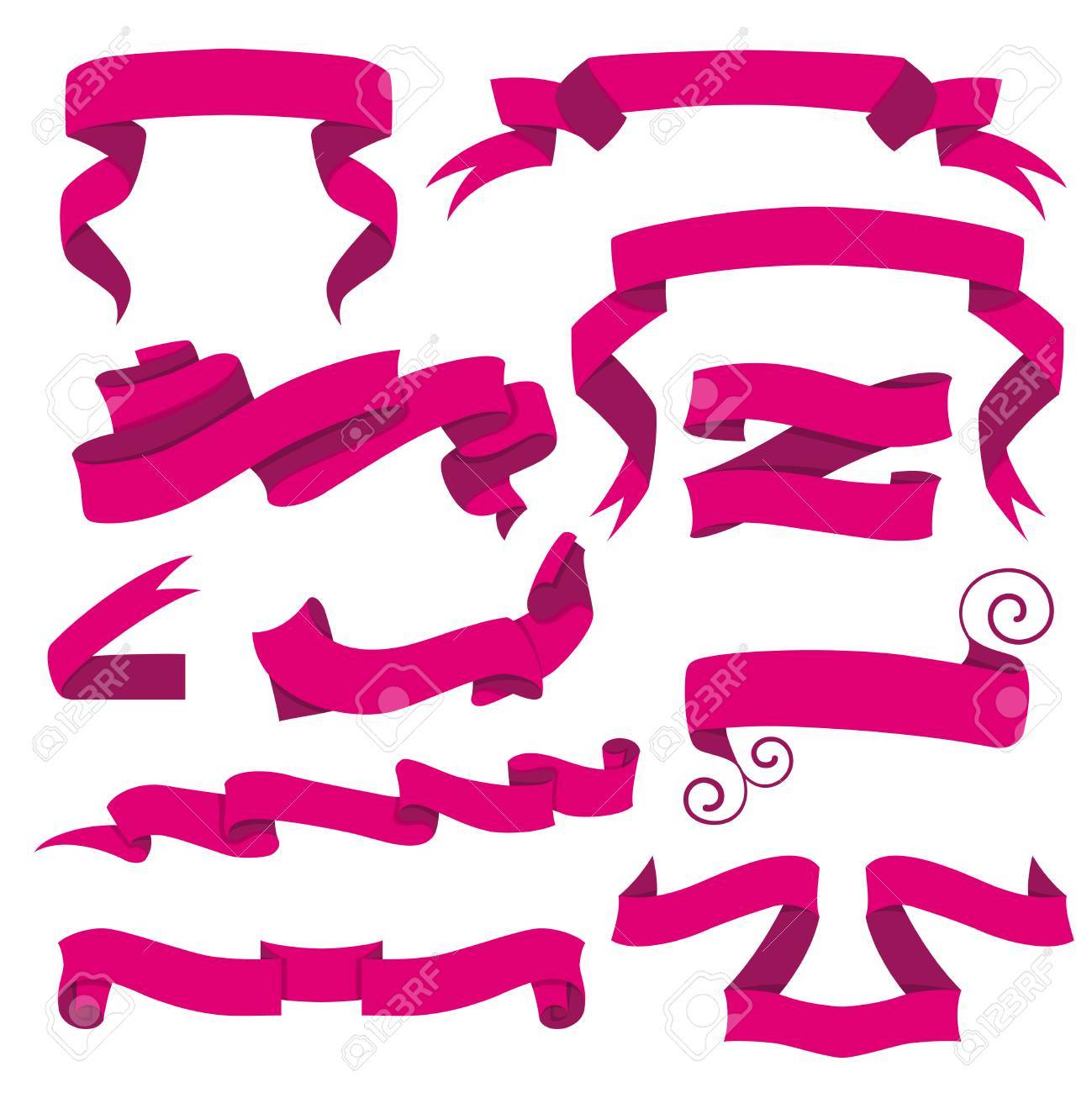 horizontal cartoon ribbon banners vector set of pink ribbons pink banners