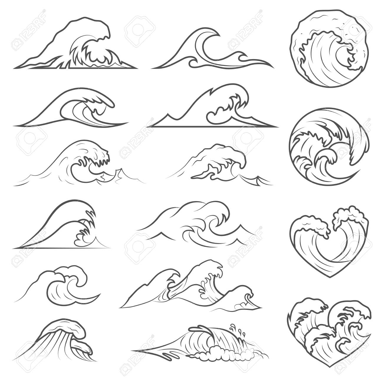 ocean waves vector set sea storm wave isolated waves water nature of waves
