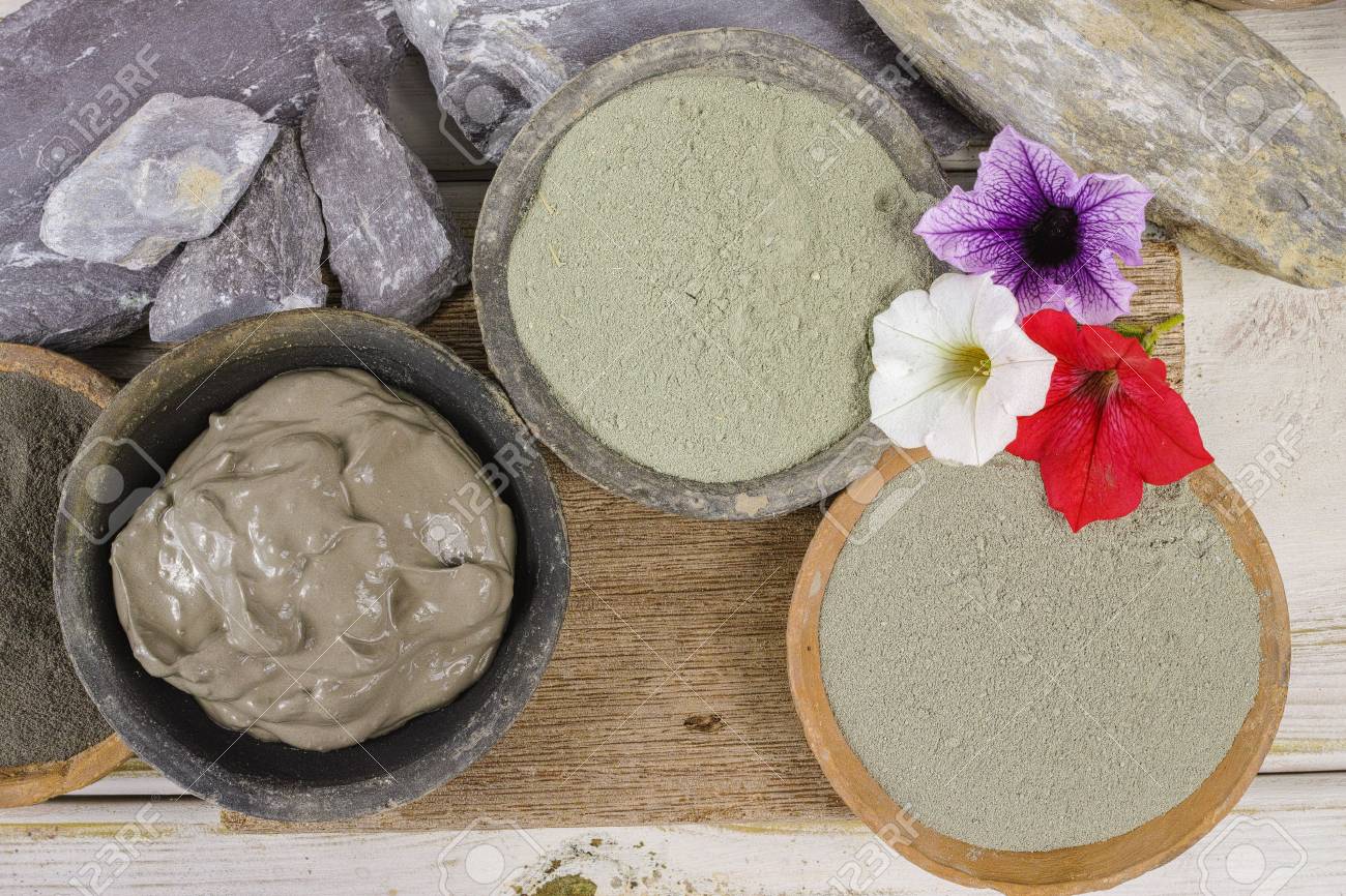 Ancient minerals - green and blue clay powder and mud mask for spa, beauty concept - 66320076 Ancient minerals - green and blue clay powder and mud mask for spa, beauty concept - 66320076