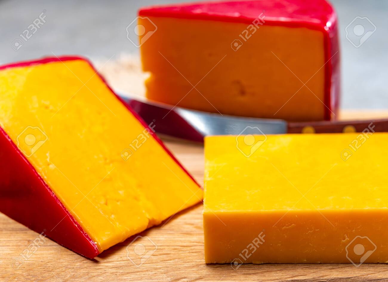 British Red Waxed Yellow Cheddar Cheese Close Up Stock Photo Picture And Royalty Free Image Image 145790452
