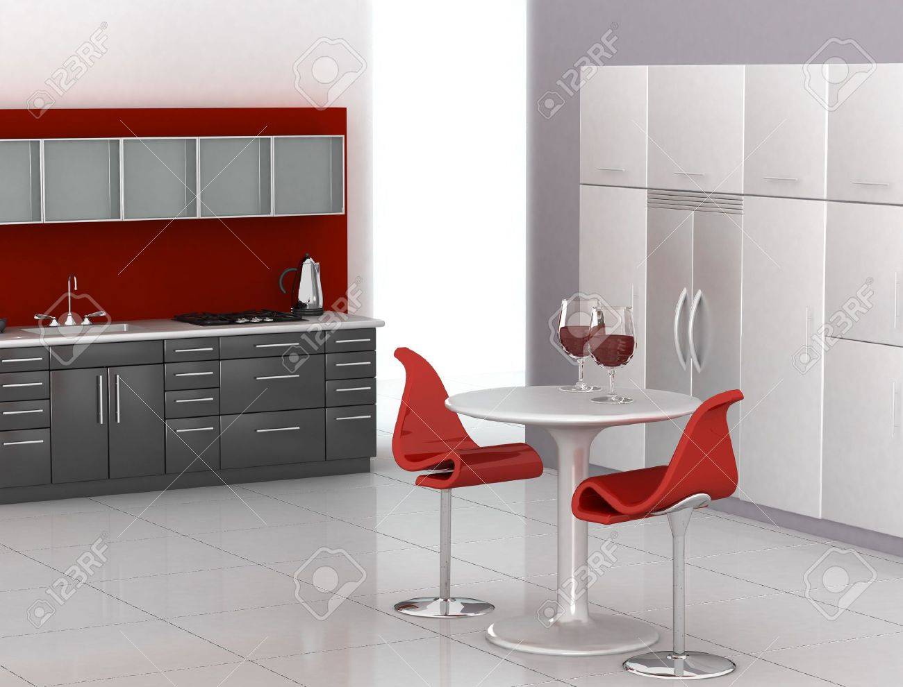 Modern Kitchen In Red Black And White Stock Photo Picture And Royalty Free Image Image 903737
