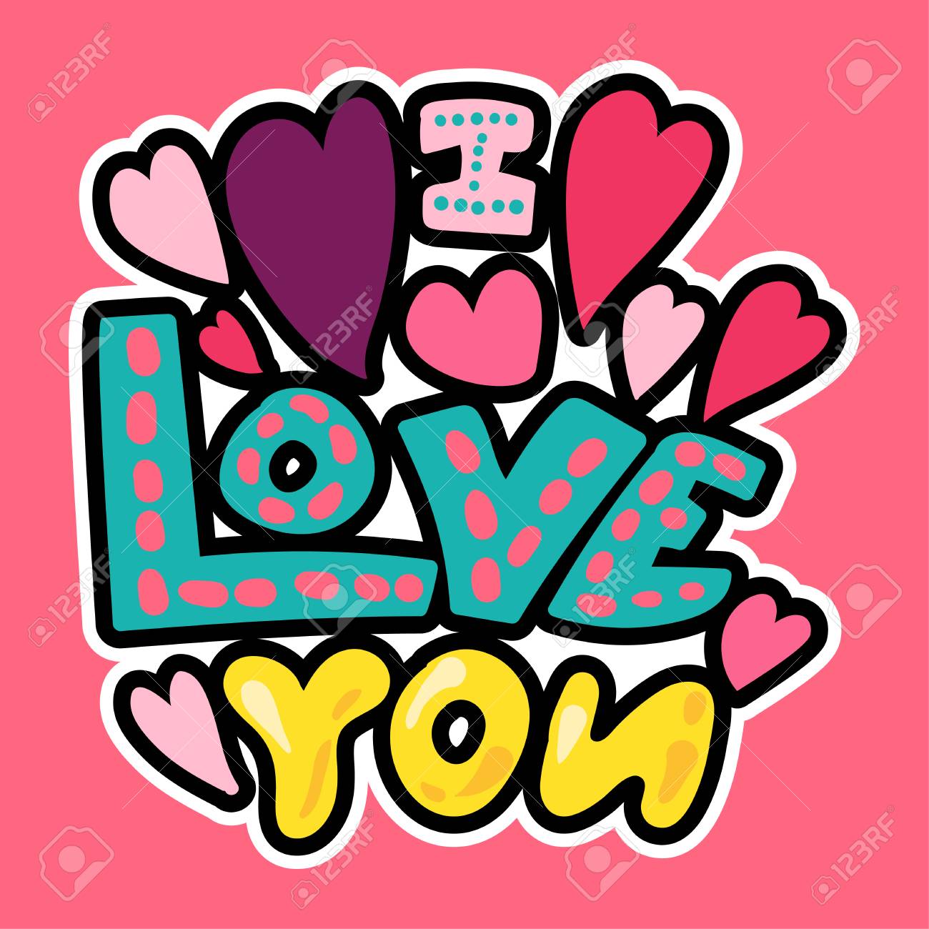 Vector Romantic Love Patch in doodle cartoon style. I love you. Girl fashion patchworks design. Nice cartoon sticker. Fun badge. - 104665297 Vector Romantic Love Patch in doodle cartoon style. I love you. Girl fashion patchworks design. Nice cartoon sticker. Fun badge. - 104665297