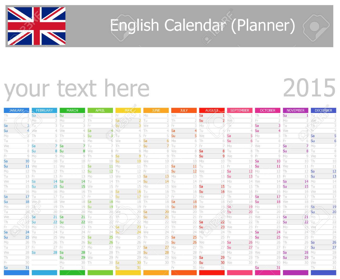 2015 english planner calendar with vertical months on white vertical calendar 2015
