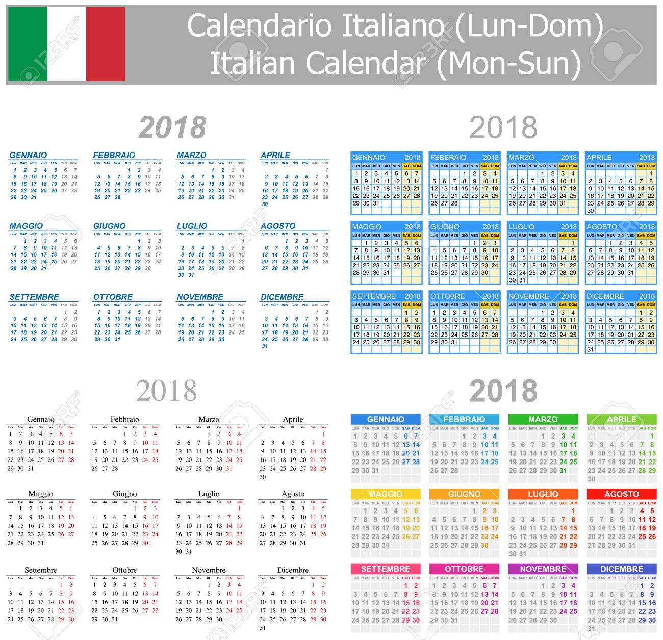 18 イタリア ミックス カレンダー月曜始まり白地 のイラスト素材 ベクタ Image