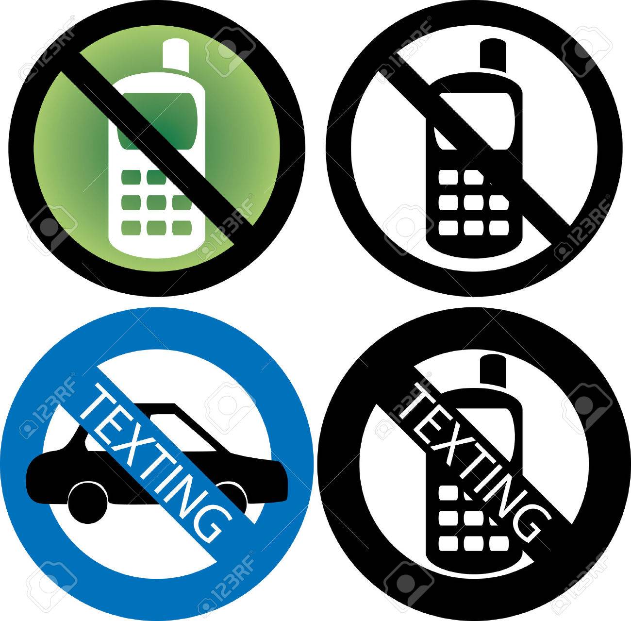 four no cell phone or texting while driving signs royalty free no cell phone use signs