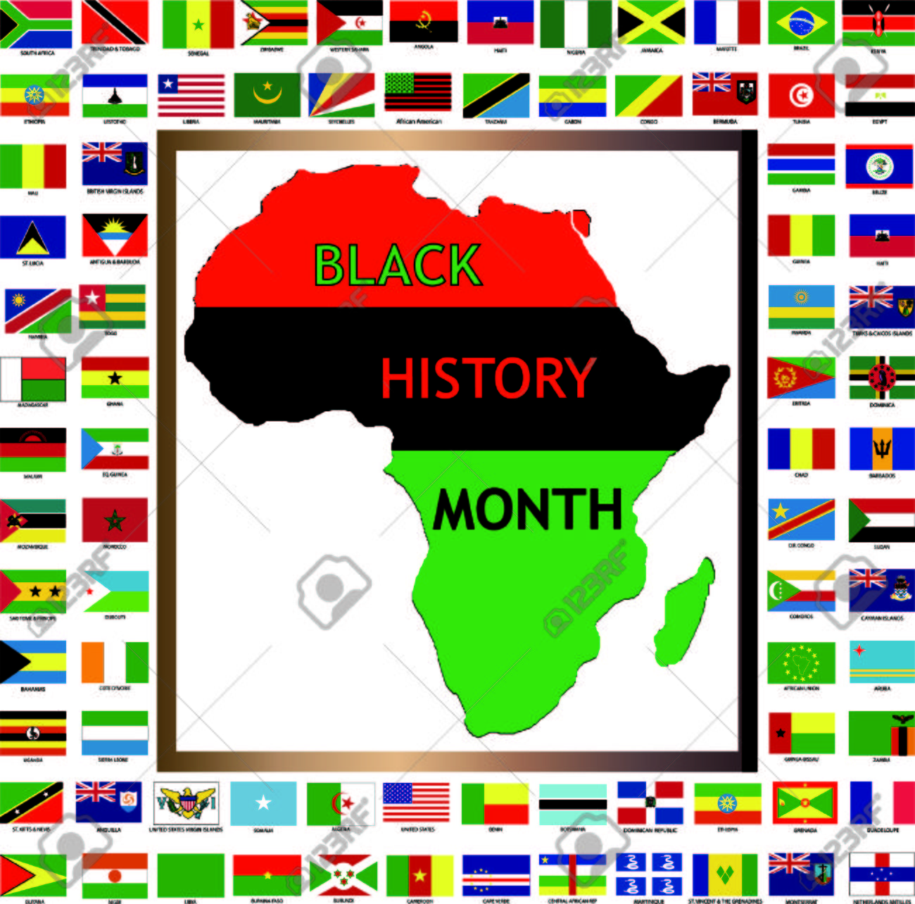 vector illustration showing african and black cultured flags