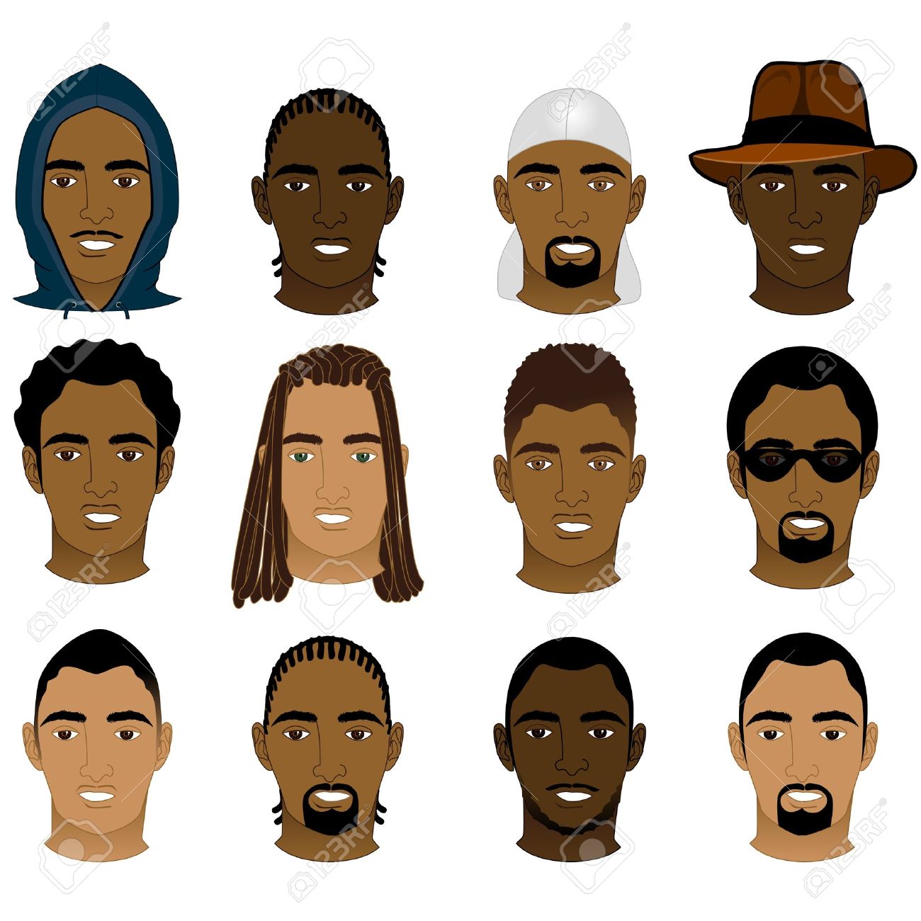 Hommes Et Métis Différents Noirs 12 Visages De Illustration H2EIDW9