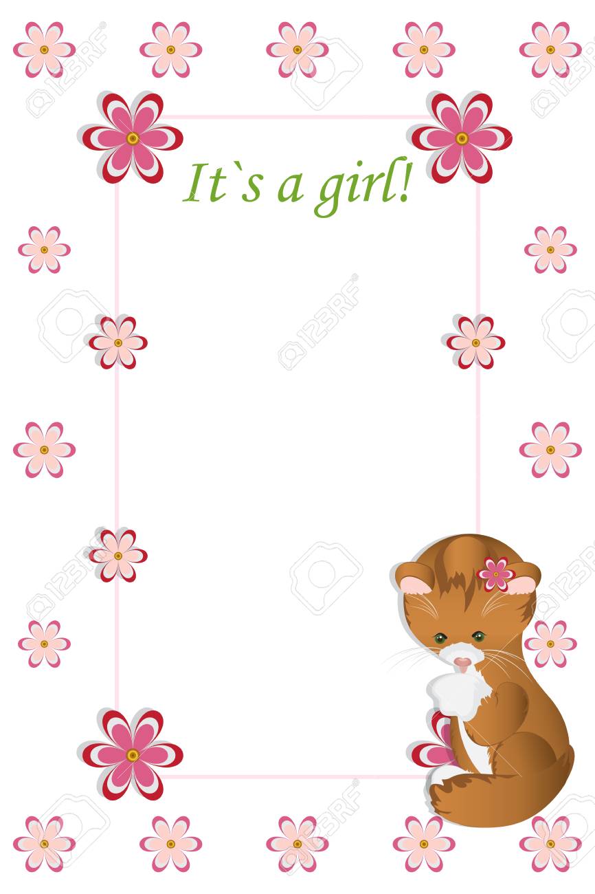 baby girl shower card arrival card with place for your text
