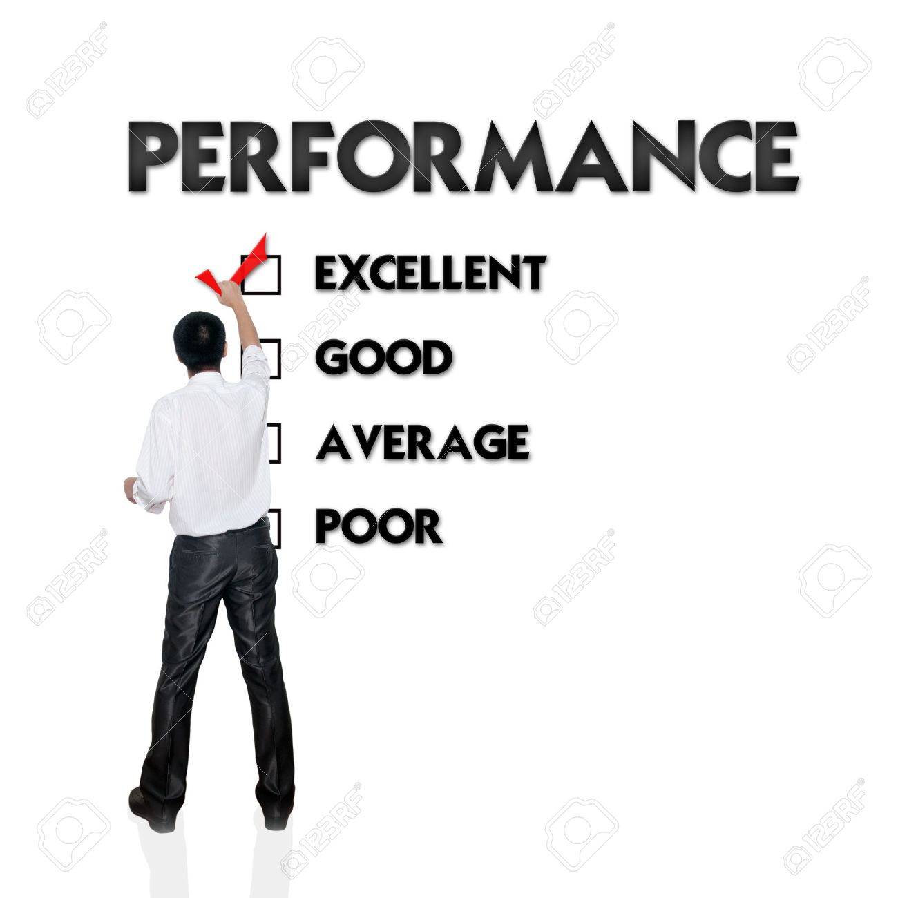 Employee evaluation form with business man selecting the choice - 11993398 Employee evaluation form with business man selecting the choice - 11993398