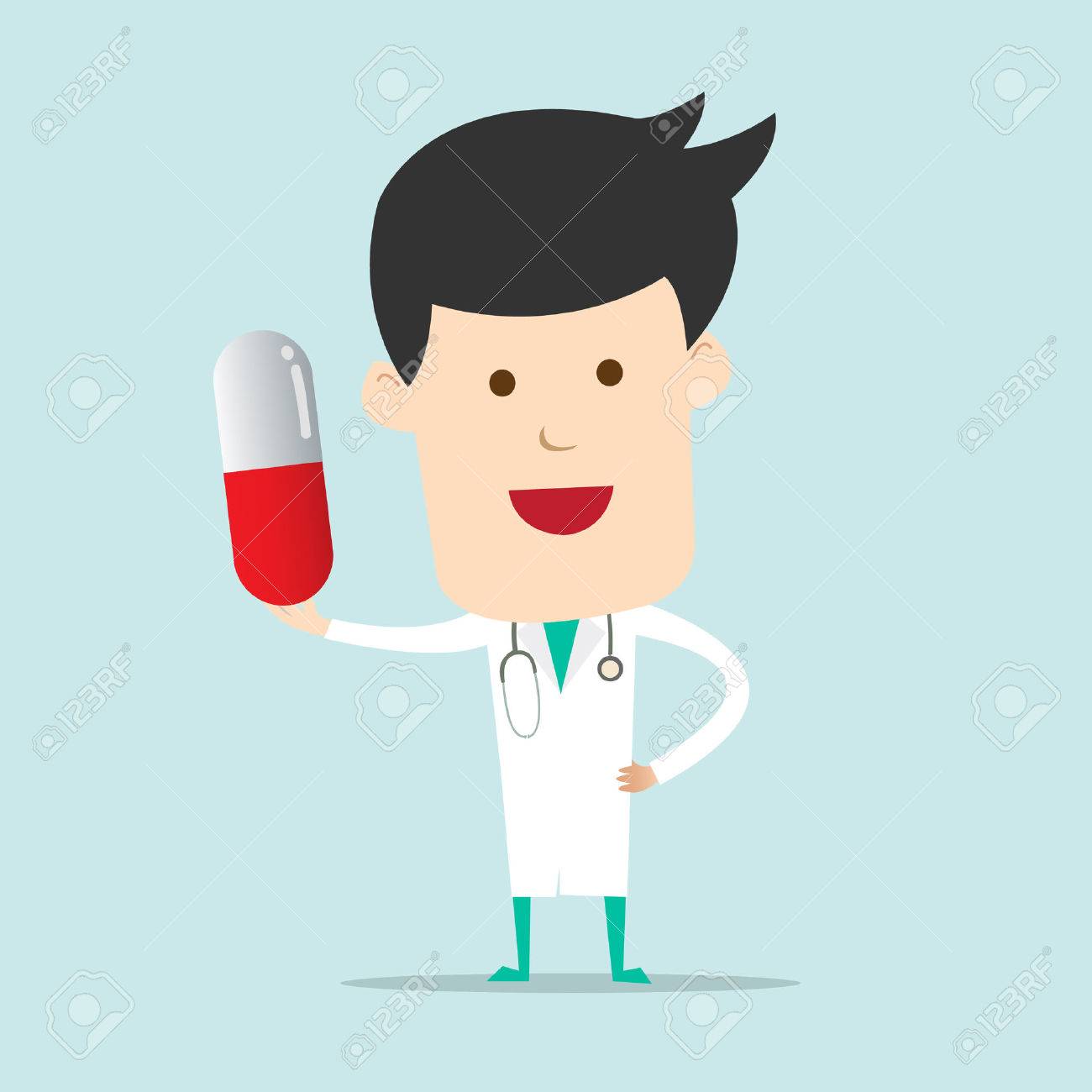 Cartoon Doctor character use hand showing one capsule - 25409538 Cartoon Doctor character use hand showing one capsule - 25409538