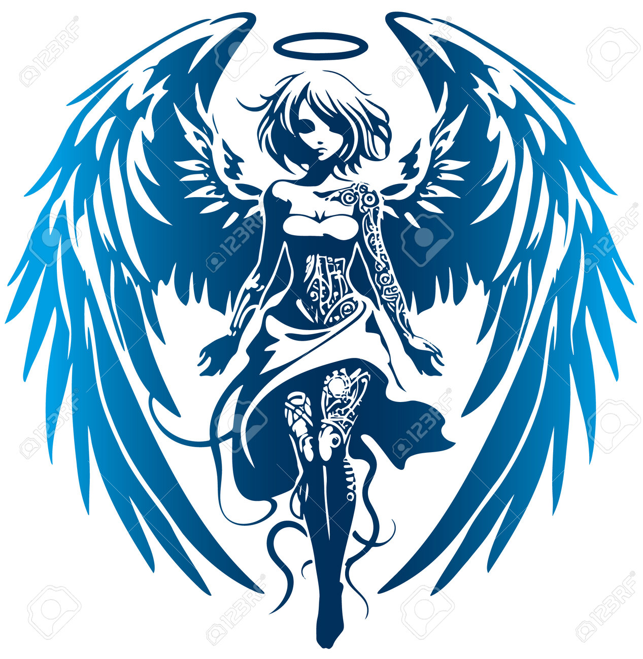 Uncomplicated Full-body Vector Stencil Drawing Of A Techno Angel Girl With  Wings On A White Backdrop Royalty Free SVG, Cliparts, Vectors, and Stock  Illustration. Image 223669911., image size:1267x1300