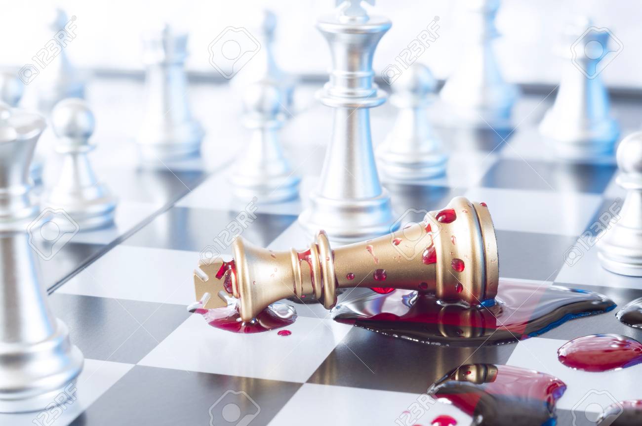 A Conceptual Photo With Chess Pieces And Blood On A Chessboard Business Law Or Political Concept Which Could Represent The War Of Corporations Geopolitical Situation And So On Selective Focus Stock Photo