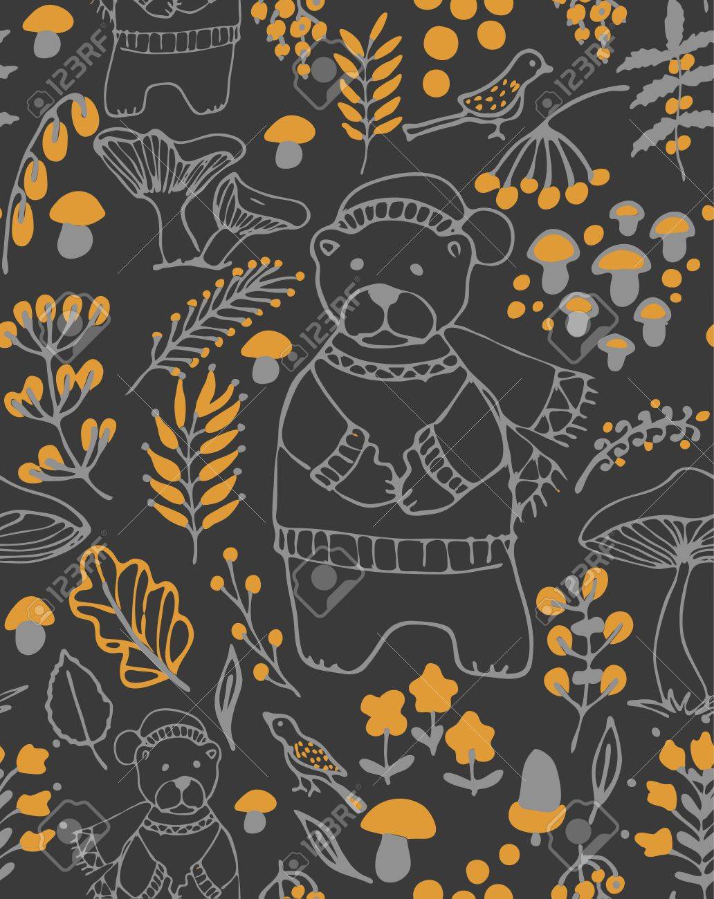hand drawn seamless vector pattern fall themed background with