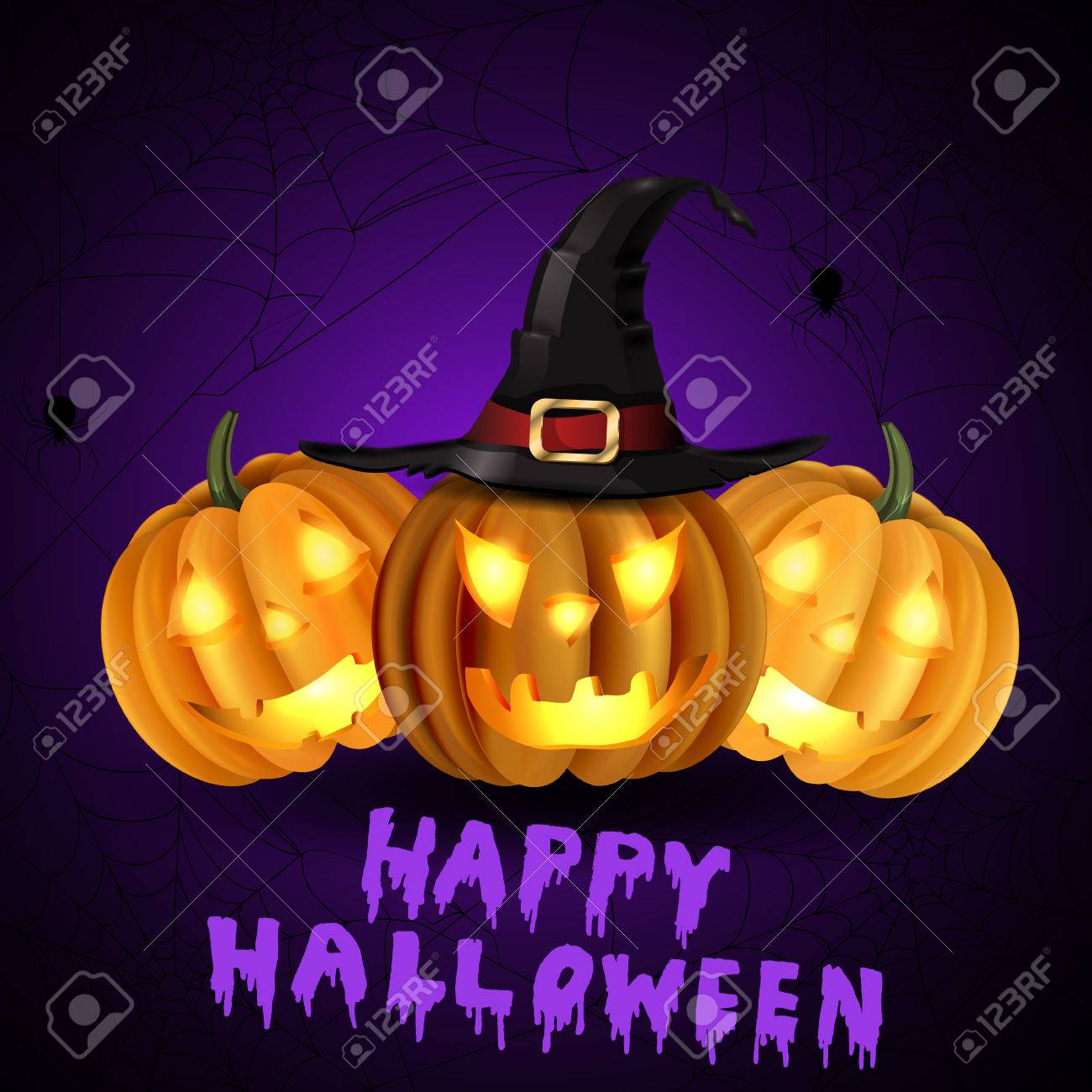 スパイダー Web 背景魔女帽子と手書きの幸せなハロウィーンのベクトルの中ろうそく 3 怖いジャック O ランタン ハロウィーン カボチャ のイラスト素材 ベクタ Image