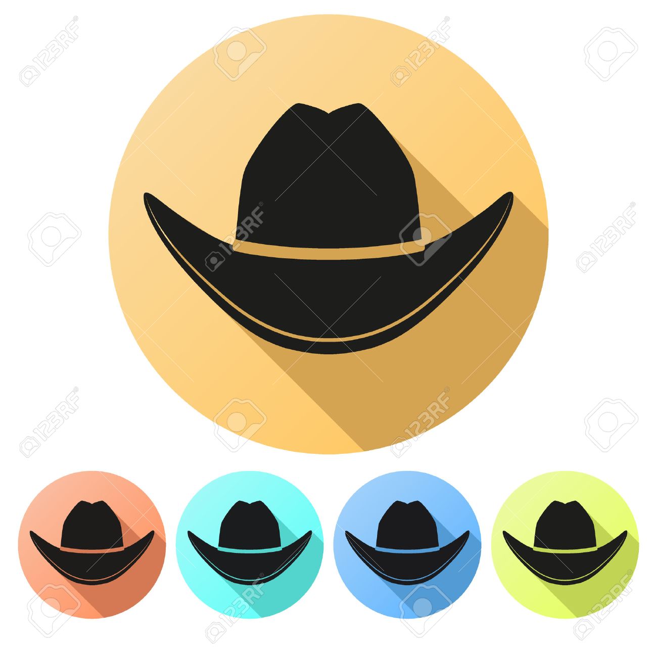 フラット アイコン黒のカウボーイ ハットの伝統的なシンボルを設定します 白の背景にベクトル イラスト分離 のイラスト素材 ベクタ Image
