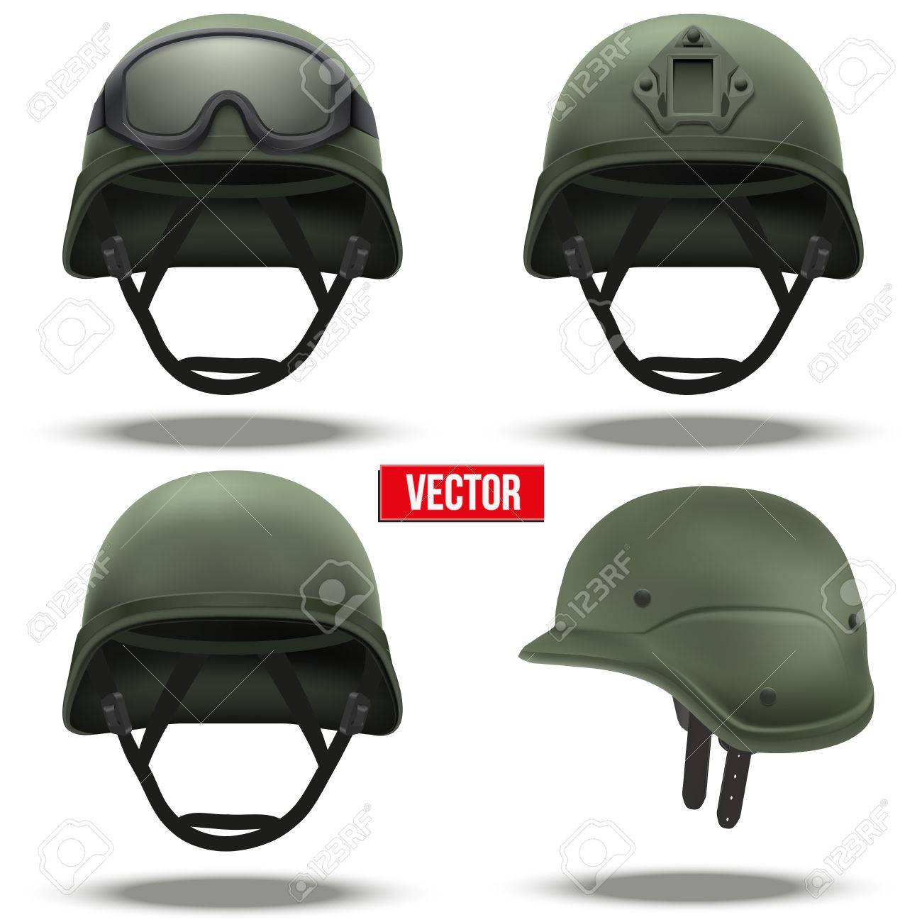 迅速な反応の軍の戦術的なヘルメットのセットです 緑の色 防衛の軍隊と警察のシンボルです 白い背景のベクトル イラスト分離されました 編集可能です のイラスト素材 ベクタ Image
