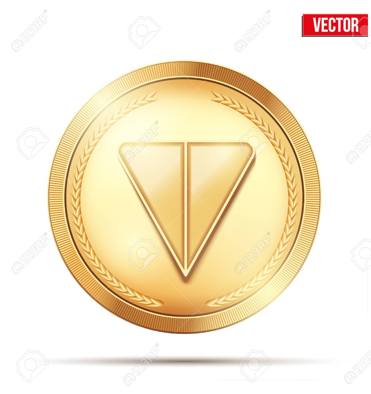 톤 기호가 있는 황금 암호화 동전. 텔레그램 블록체인 기호의 개념입니다. 벡터 일러스트 레이 션 흰색 배경에 고립입니다. 로열티 무료  사진, 그림, 이미지 그리고 스톡포토그래피. Image 121864878