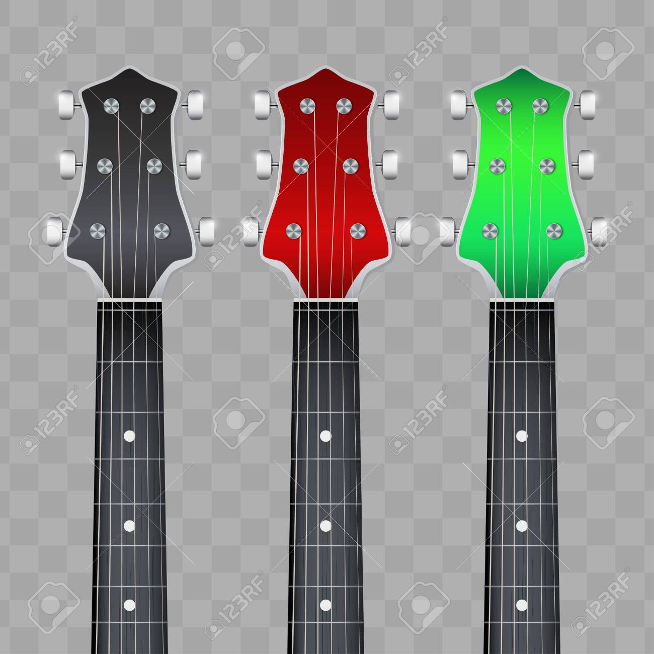 Set of Rock Electro Guitars neck fretboard and headstock. Vector Illustration isolated on white background. - 141644616 Set of Rock Electro Guitars neck fretboard and headstock. Vector Illustration isolated on white background. - 141644616