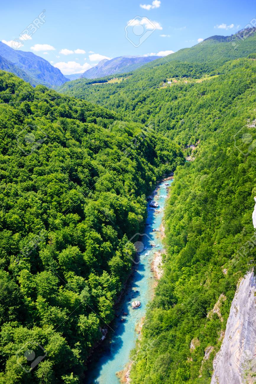 Top View Picturesque Mountain River With Crystal Clear Water