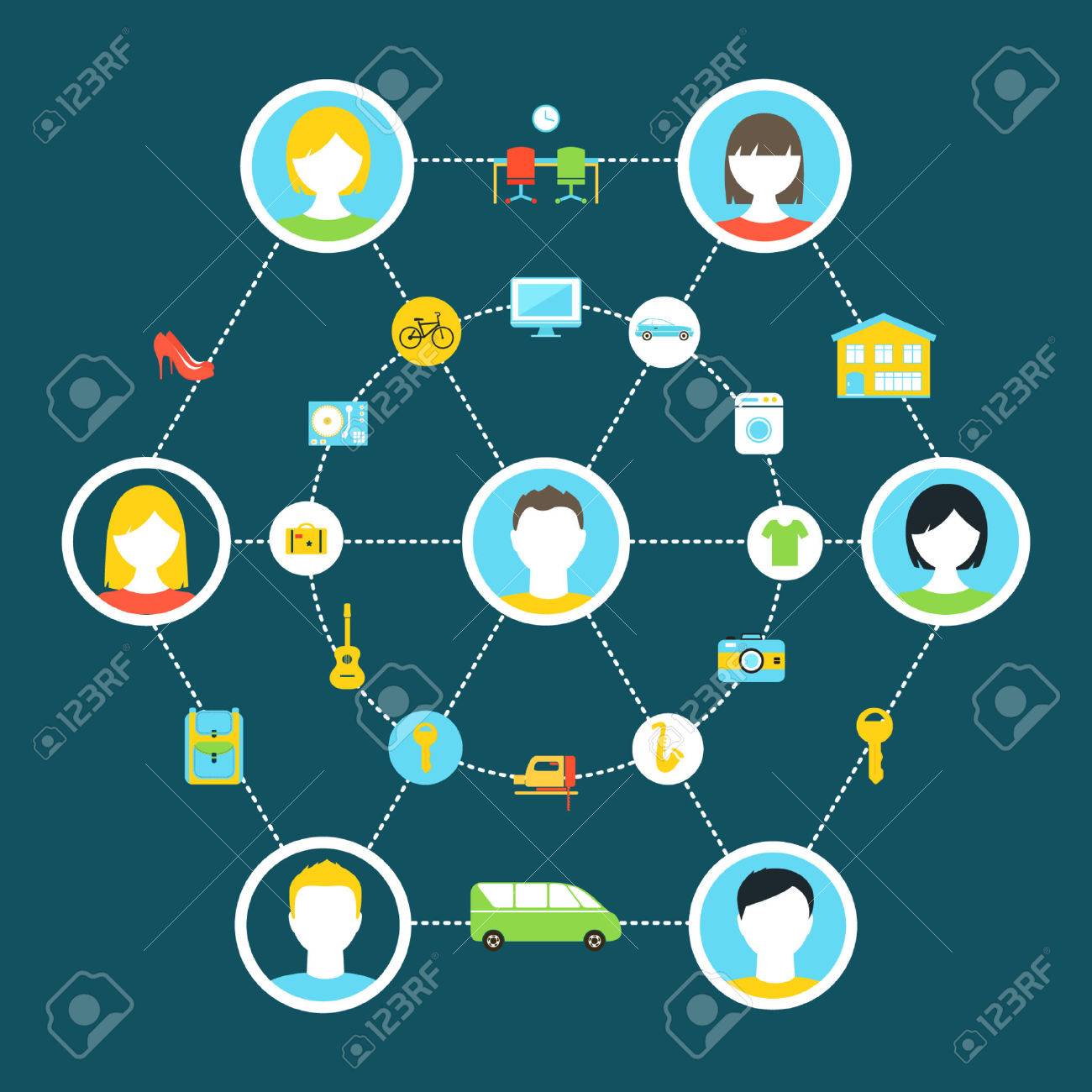 コラボ消費と共有経済概念図のイラスト素材 ベクタ Image 42069068