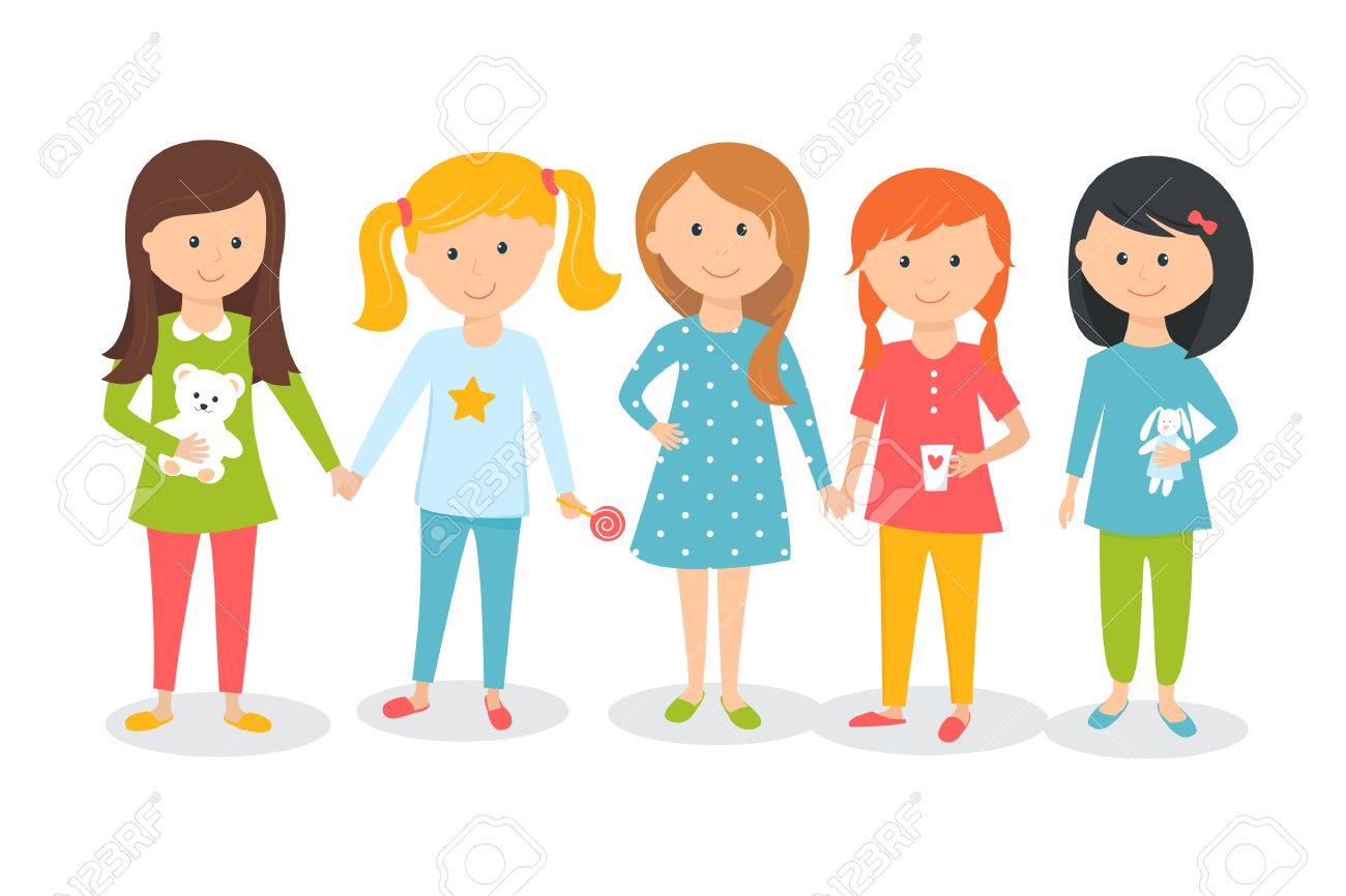 girls wearing pajamas kids sleepover or slumber party cartoon