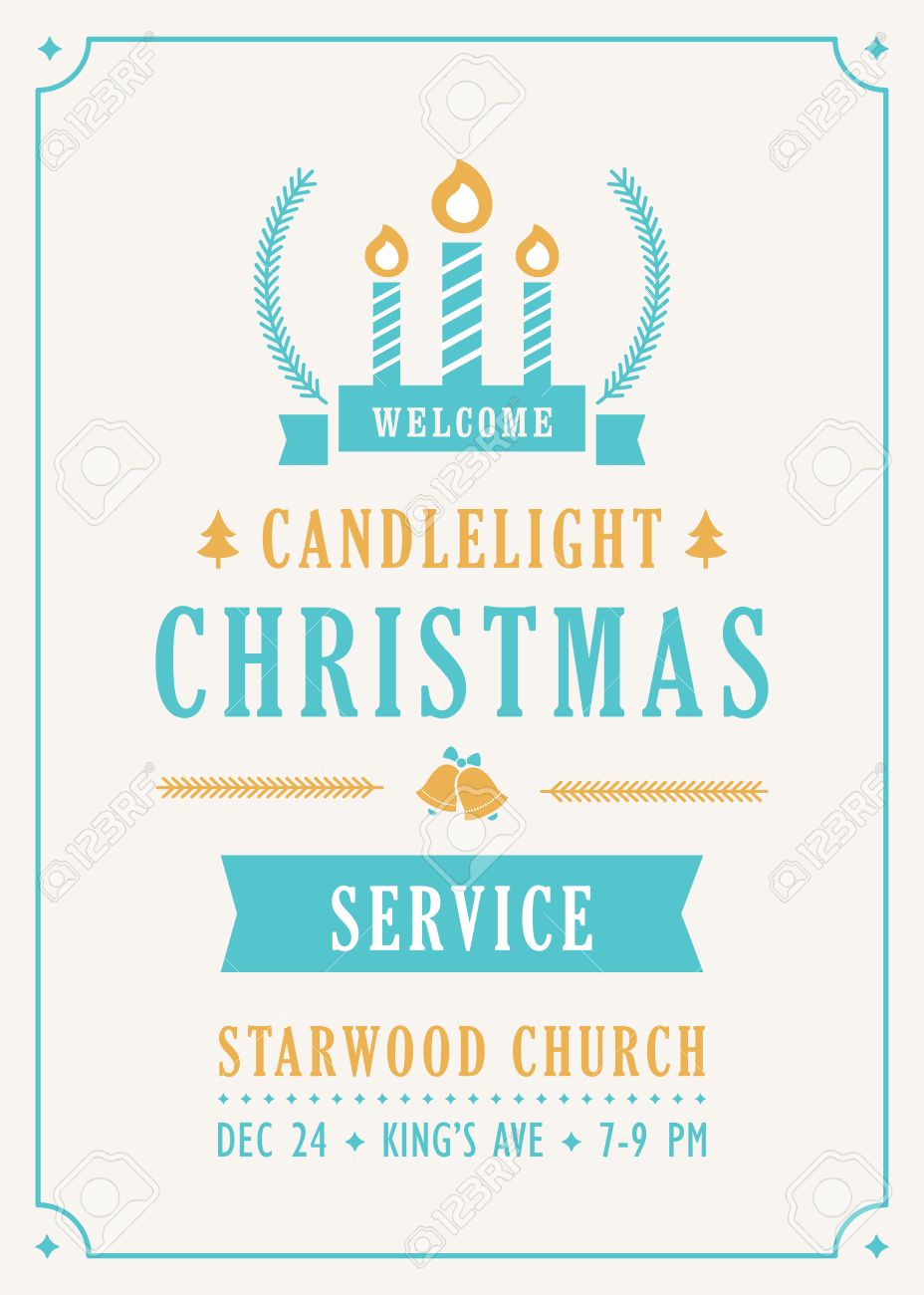 christmas candlelight service church invitation vector template