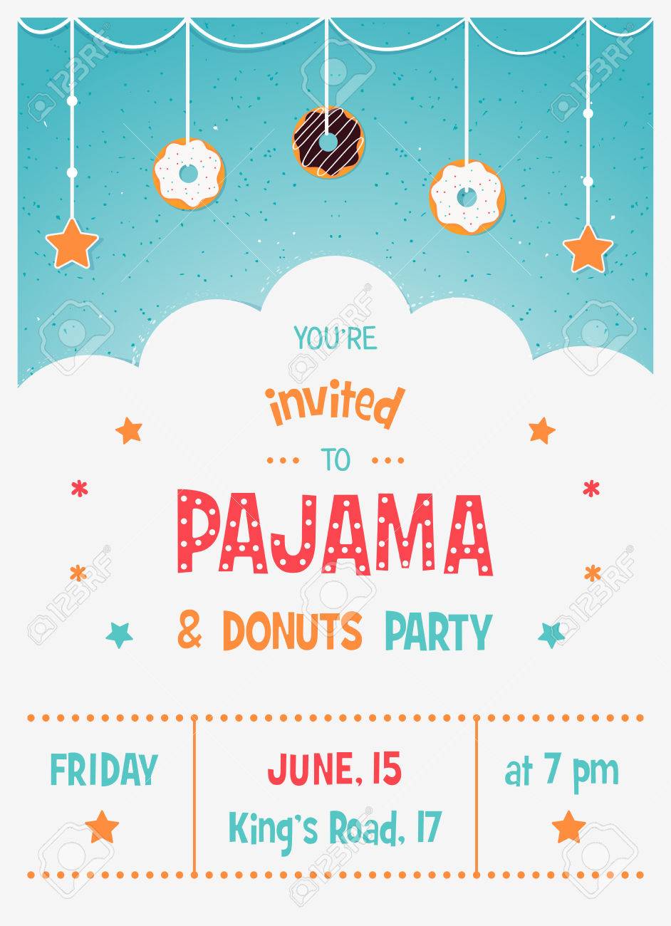 pajama and donuts kids party invitation card template royalty free