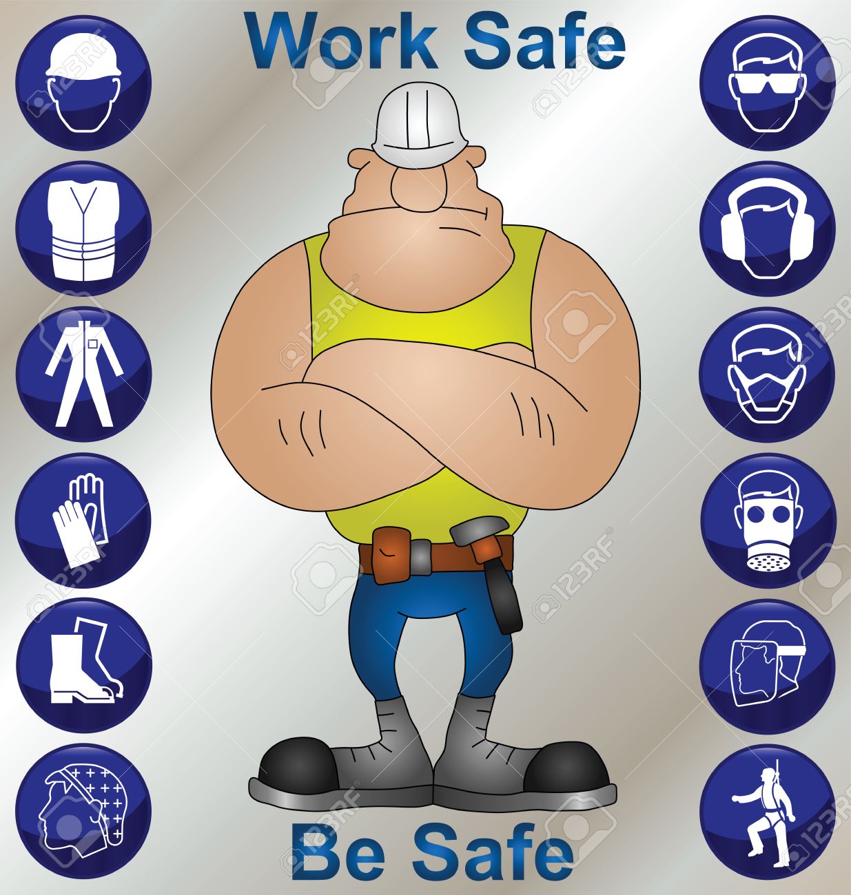 Construction worker wearing personal protection equipment and safety icons - 8713644 Construction worker wearing personal protection equipment and safety icons - 8713644