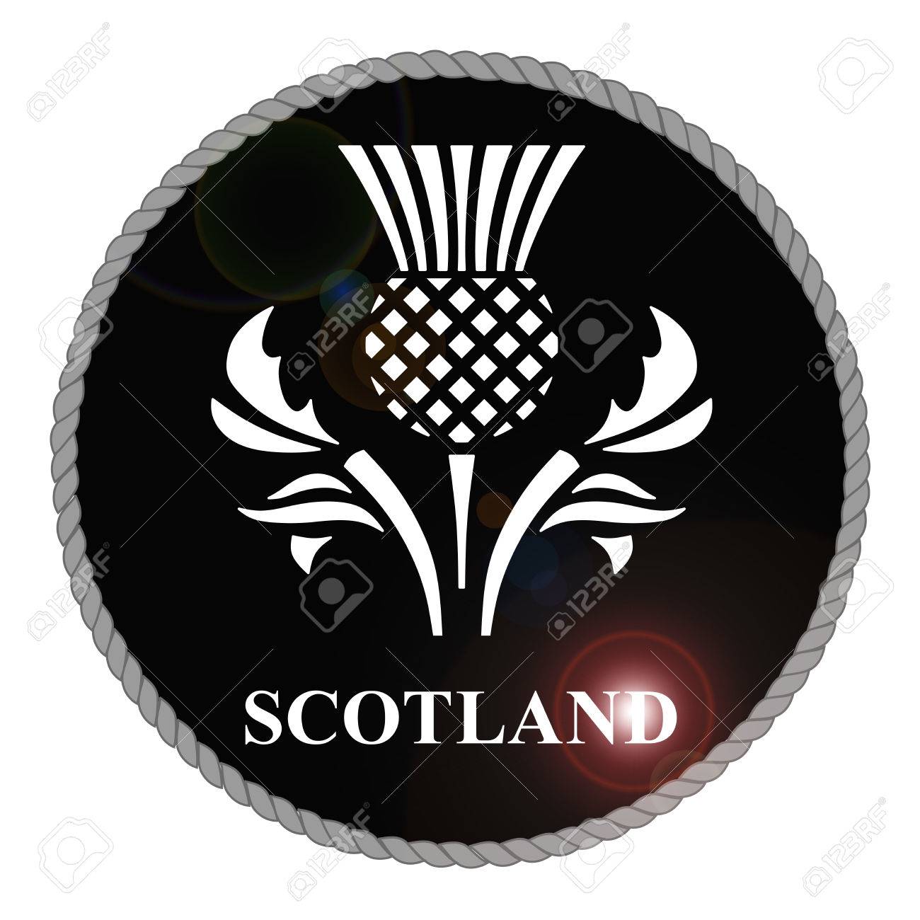 レンズでモノクロのスコットランド紋章フレアに孤立した白い背景 の写真素材 画像素材 Image