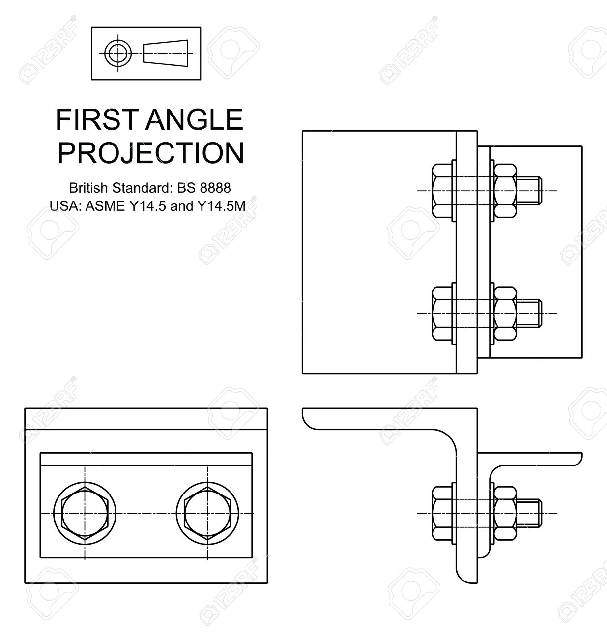 example of first angle orthographic projection drawing using orthographic drawing