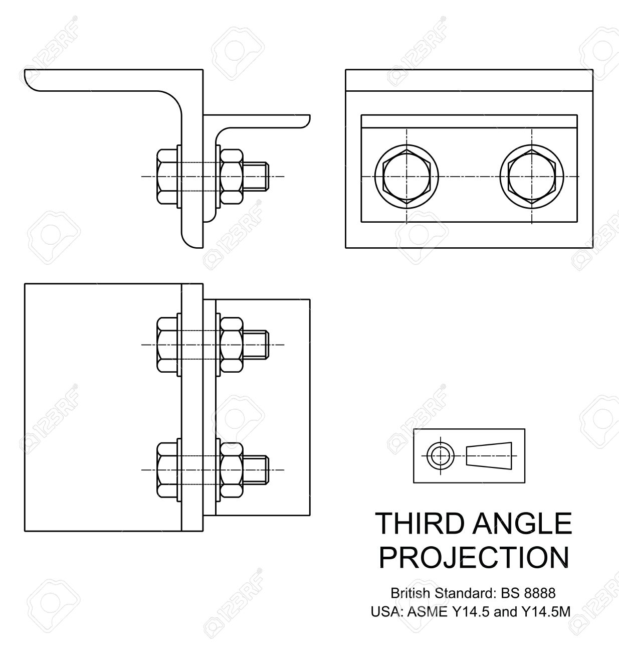 example of third angle orthographic projection drawing using orthographic drawing