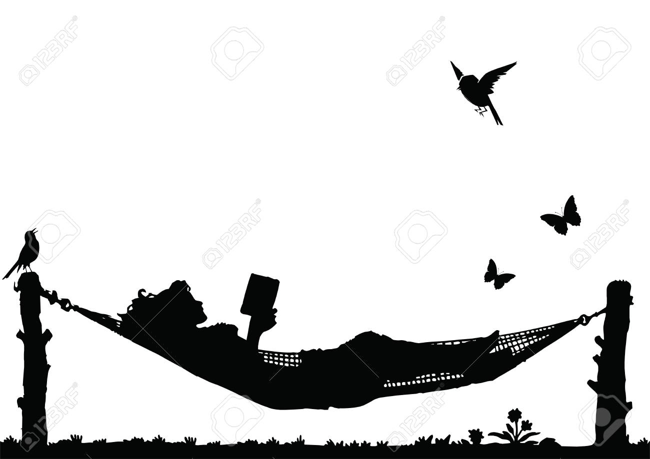 woman reading a book relaxing in a hammock isolated on white