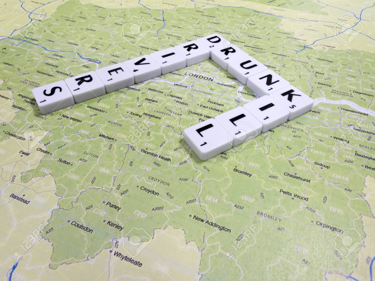 Transport Drunk Drivers Kill Safety Message To Reduce Road Accidents And Fatalities On London Map Background Stock Photo Picture And Royalty Free Image Image