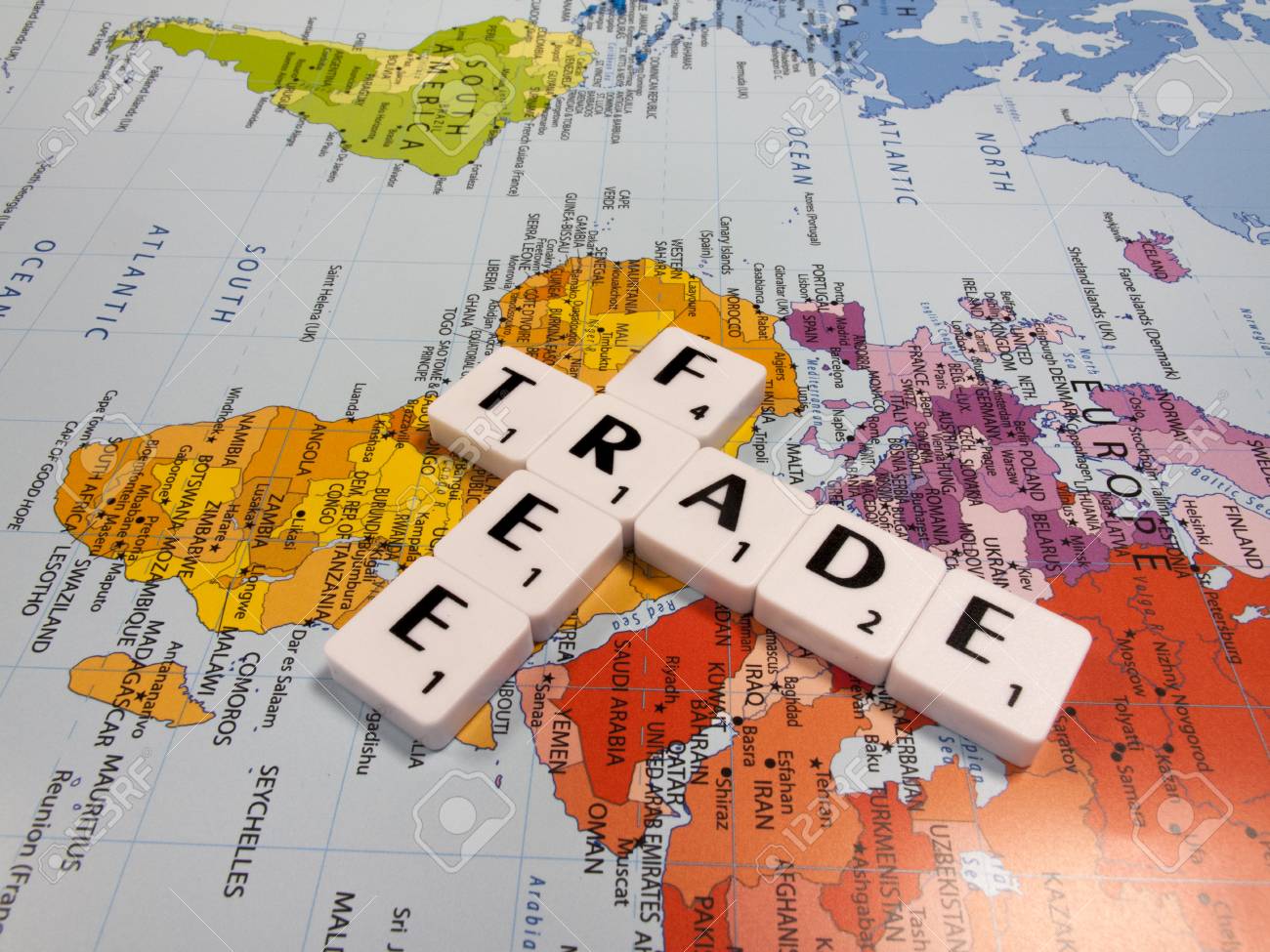 Representation Of Free Trade, International Trade Left To Its Natural  Course Without Tariffs, Quotas, Or Other Restrictions, On World Map  Background Stock Photo, Picture And Royalty Free Image. Image 104058424.