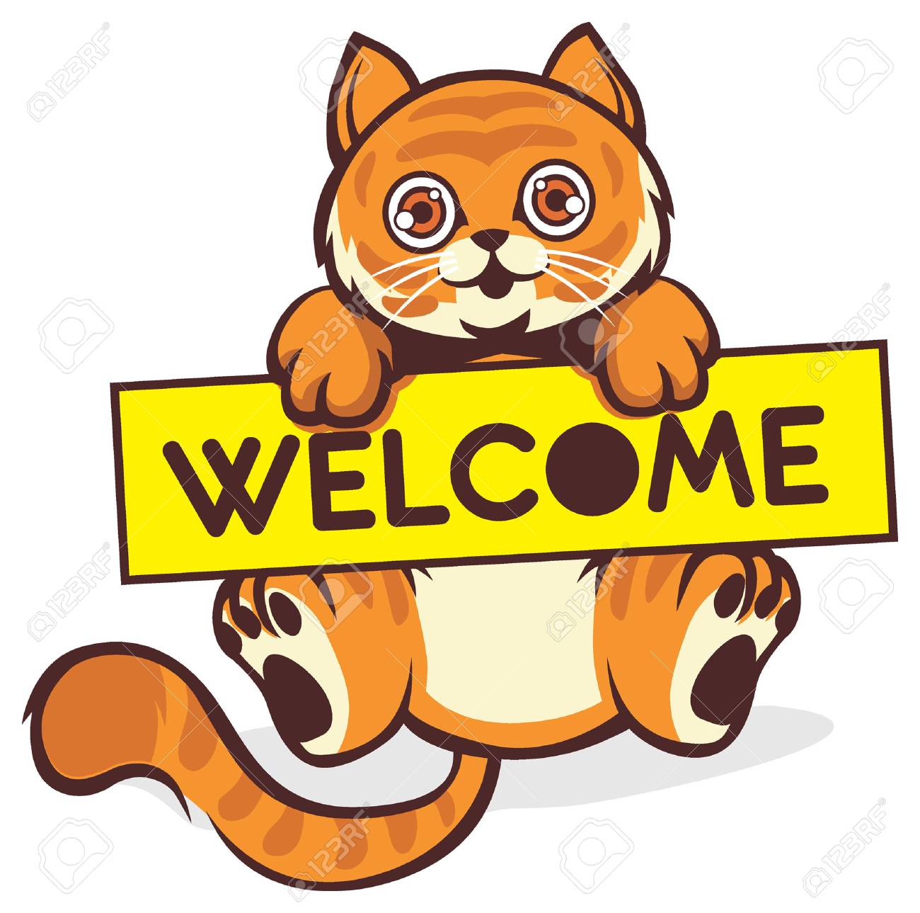 ウェルカム サインを持った猫 のイラスト素材 ベクタ Image