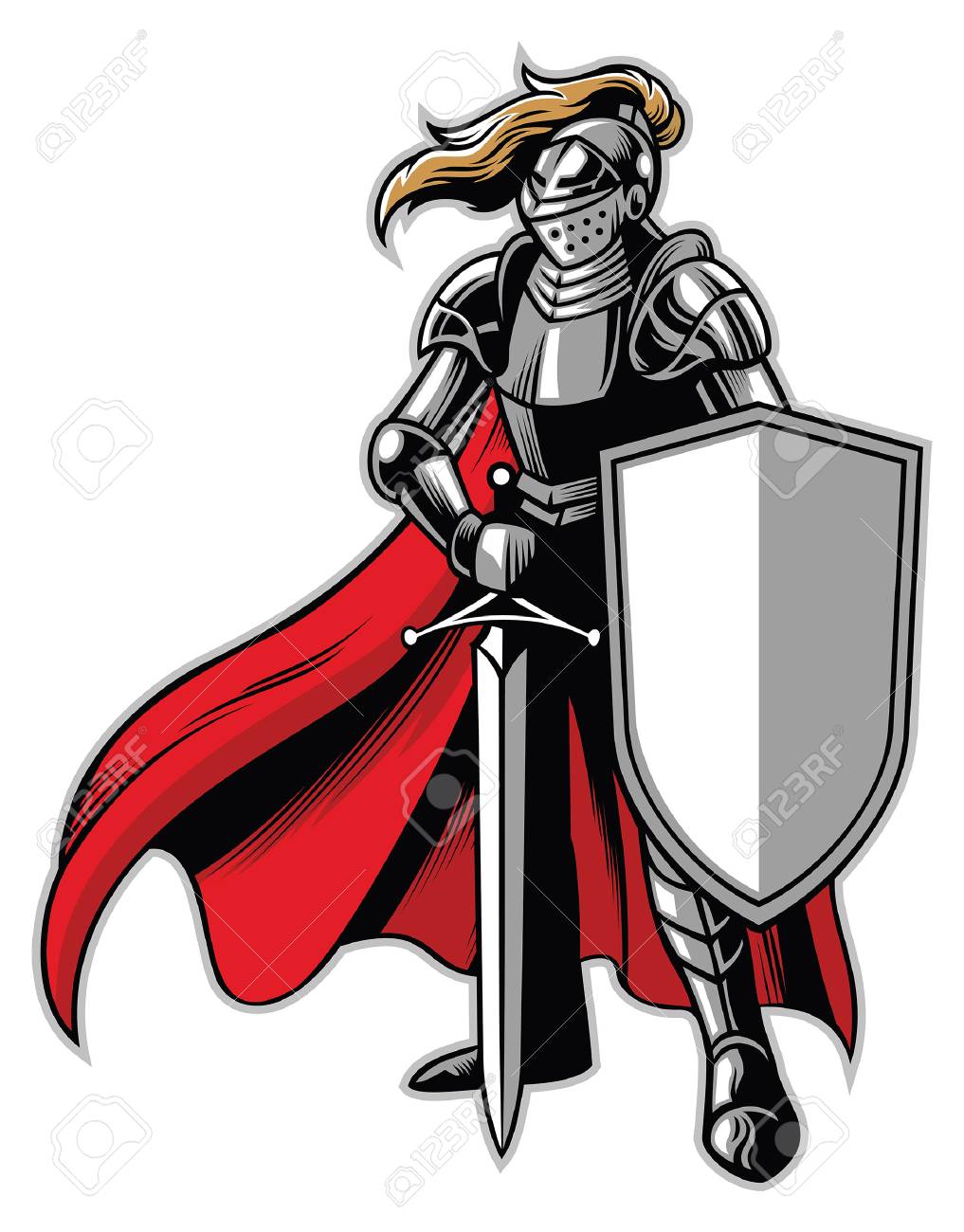 knight mascot standing with shield and sword - 122053174 knight mascot standing with shield and sword - 122053174