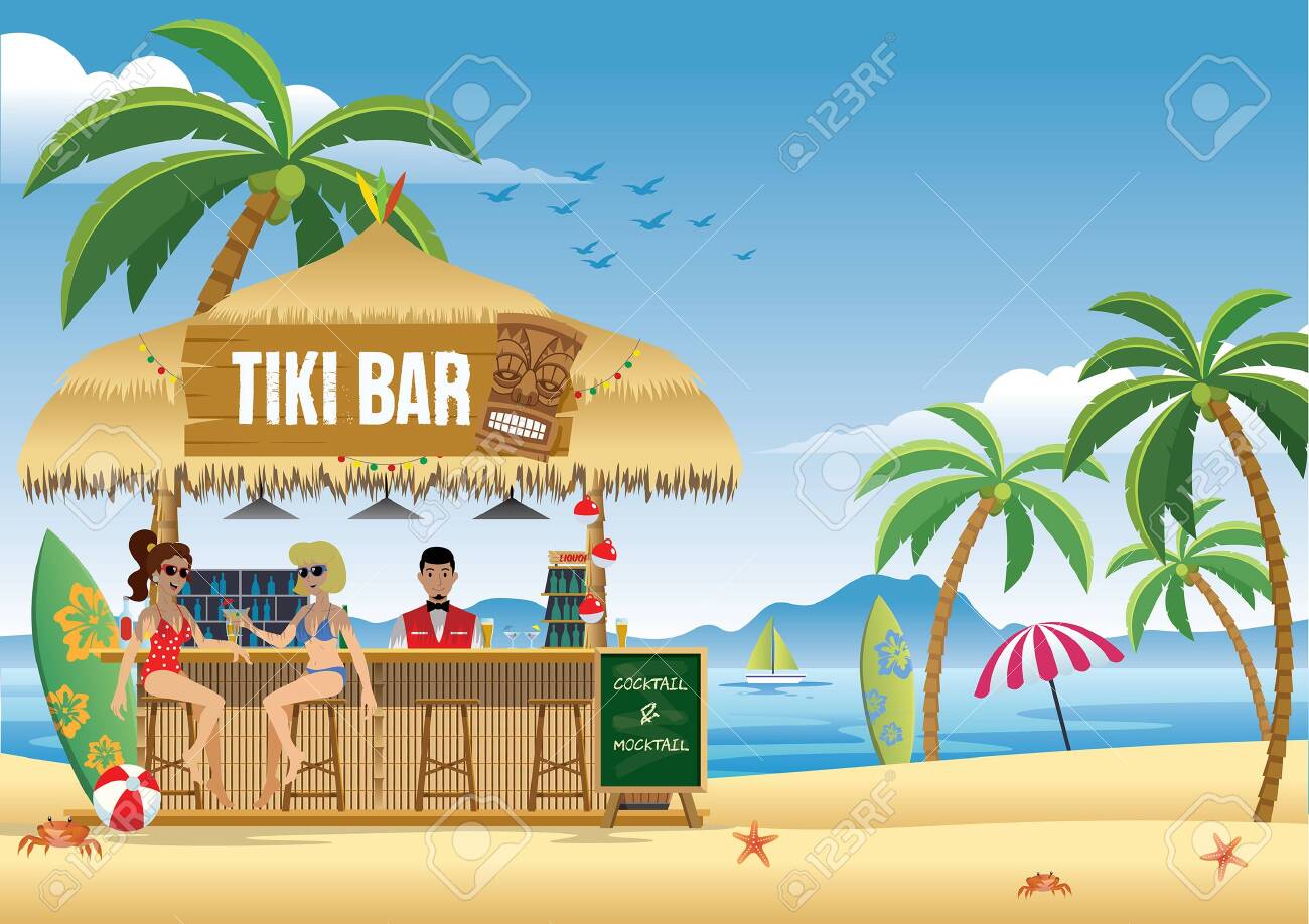 Tiki Beach Bar At The Beach Royalty Free Cliparts Vectors And Stock Illustration Image 134980755