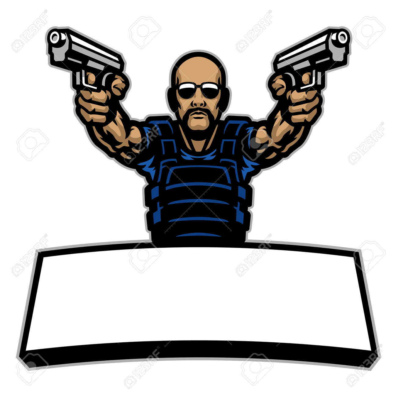 man wearing vest and aiming two guns, suitable for esport and sport team - 169099674 man wearing vest and aiming two guns, suitable for esport and sport team - 169099674