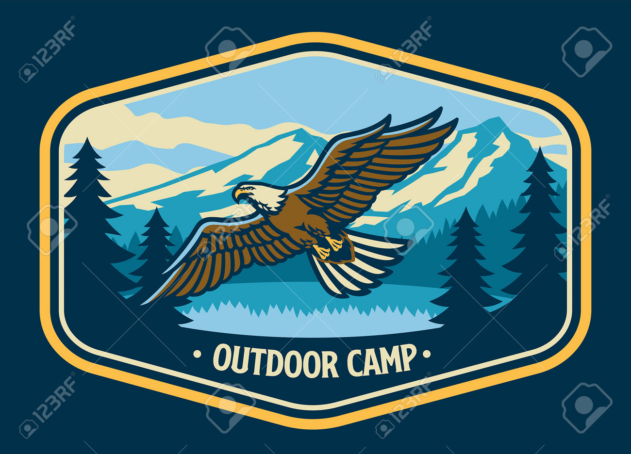 vector of vintage style outdoor logo with flying bald eagle - 171104011 vector of vintage style outdoor logo with flying bald eagle - 171104011