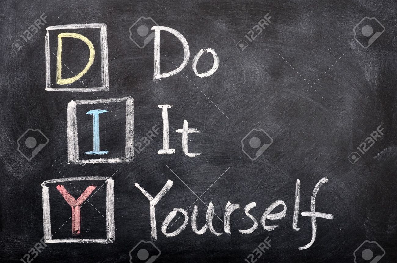 acronym of diy for do it yourself written with chalk on a blackboard