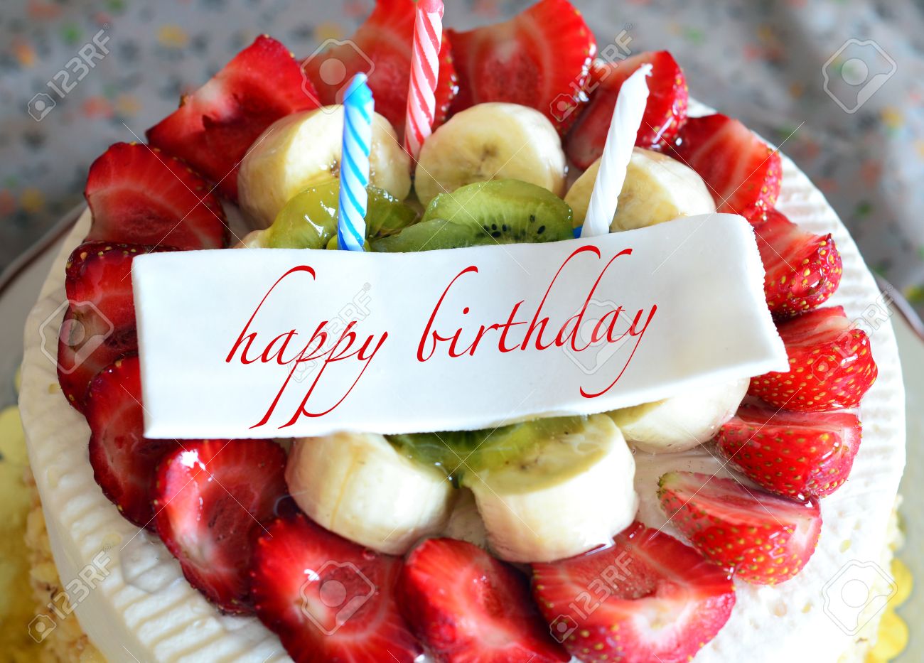 birthday cake with happy birthday tag stock photo picture and