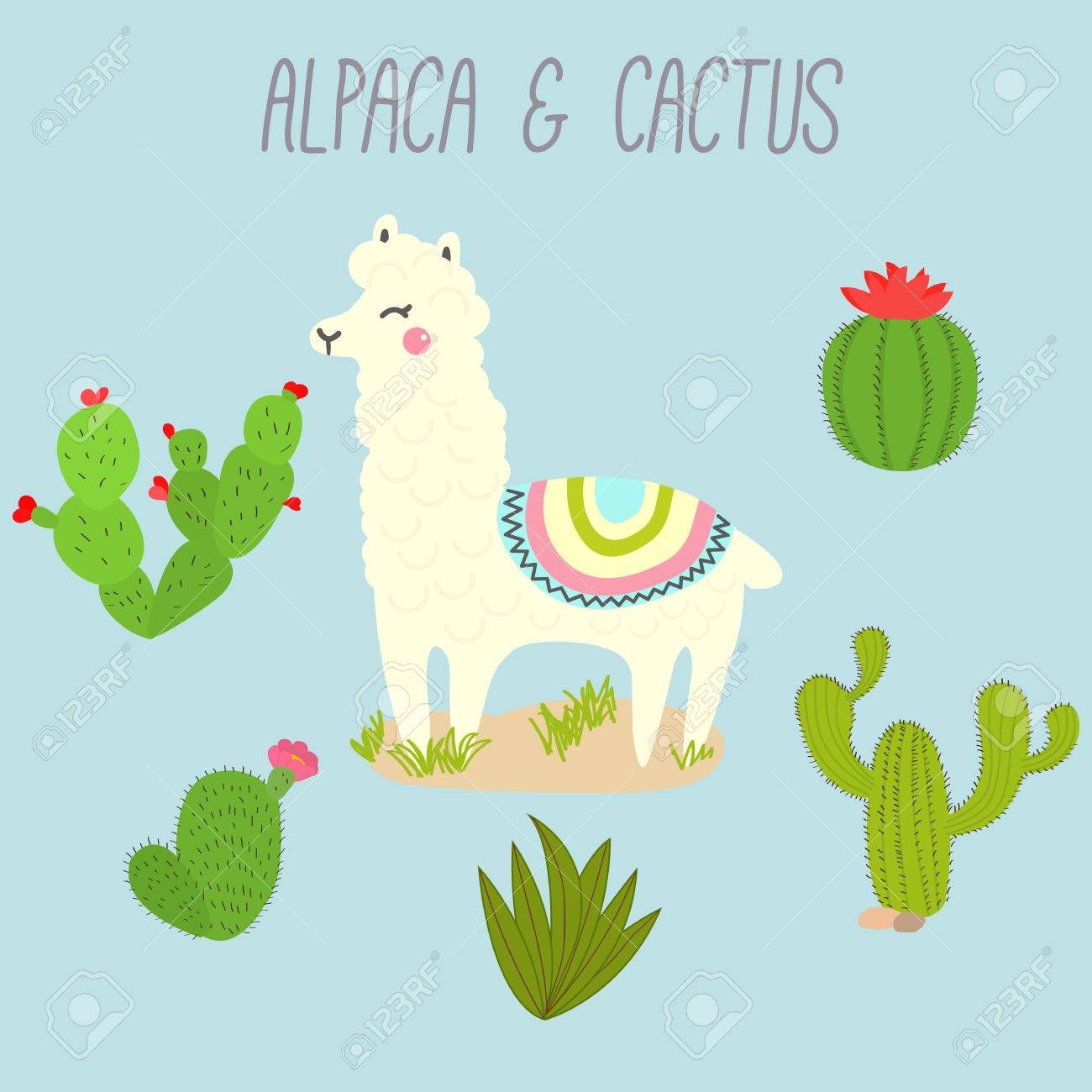 Cute Vector Llama And Cactus Design Elements Illustration Stock Photo Picture And Royalty Free Image Image 71641286