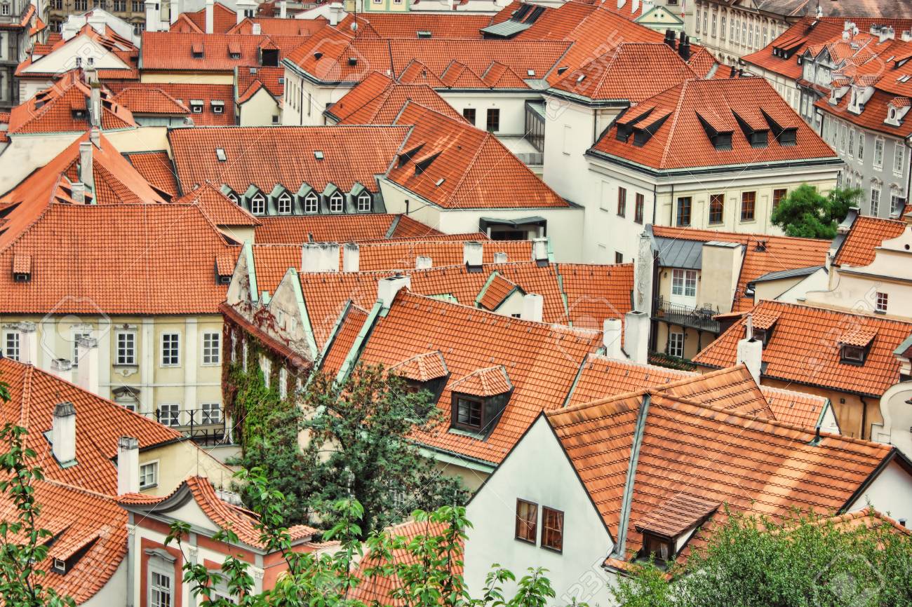 チェコ共和国プラハ市の赤瓦屋根の平面図です。典型的なプラハの住宅