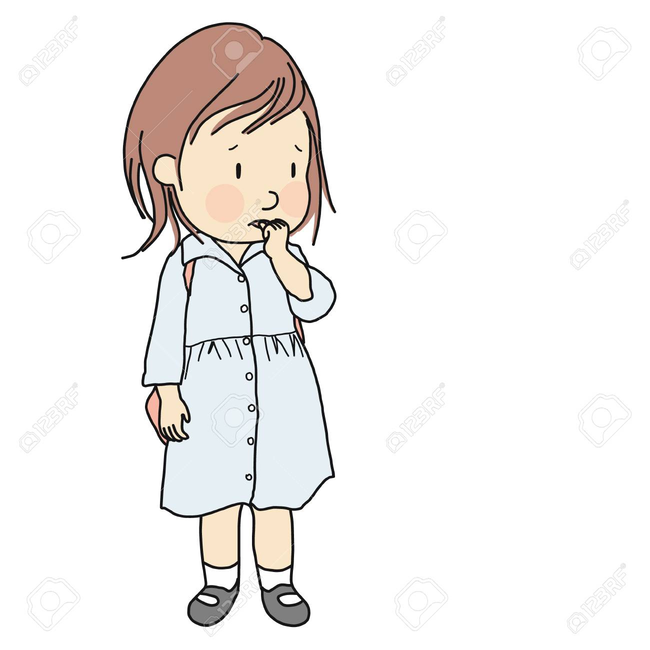 Vector illustration of little kid biting her nail to relieve anxiety, loneliness, stress. Early childhood development, nervous habit, emotional and behavior problem concept. Cartoon character design. - 107037492 Vector illustration of little kid biting her nail to relieve anxiety, loneliness, stress. Early childhood development, nervous habit, emotional and behavior problem concept. Cartoon character design. - 107037492