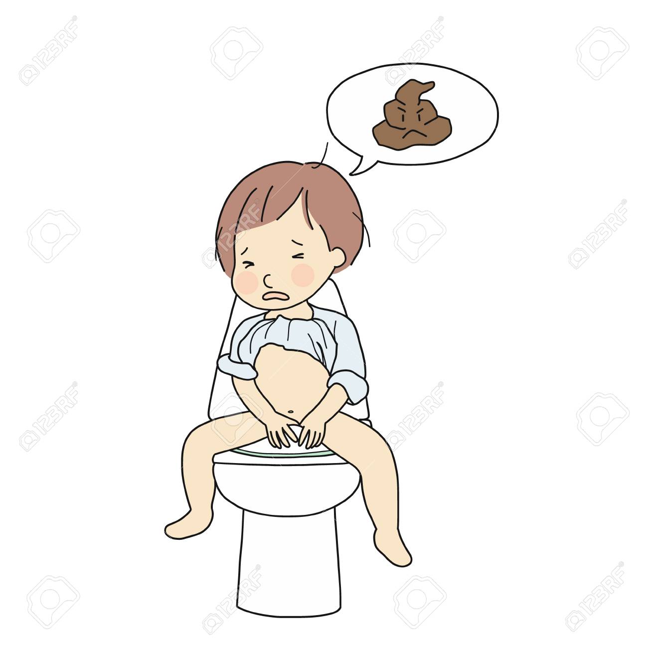 Vector Illustration Of Baby Being Constipated. Little Kid Trying To Poop.  Health Problem, Constipation In Toddler, Trouble Toilet Training Concept.  Cartoon Character Drawing. Royalty Free SVG, Cliparts, Vectors, and Stock  Illustration. Image, image size:1300x1300