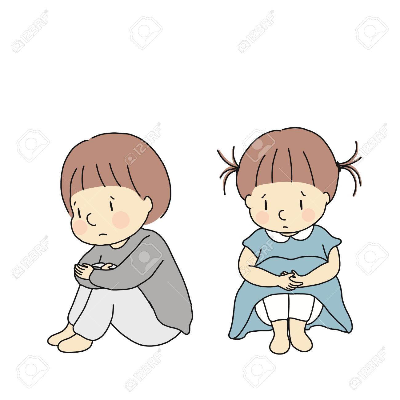 Vector Illustration Of Little Kids Hugging Knees, Feeling Sad And Anxious. Child Emotion Problem Concept. Cartoon Character Drawing. Royalty Free SVG, Cliparts, Vectors, And Stock Illustration. Image 107037550. Vector Illustration Of Little Kids Hugging Knees, Feeling Sad And Anxious. Child Emotion Problem Concept. Cartoon Character Drawing. Royalty Free SVG, Cliparts, Vectors, And Stock Illustration. Image 107037550.